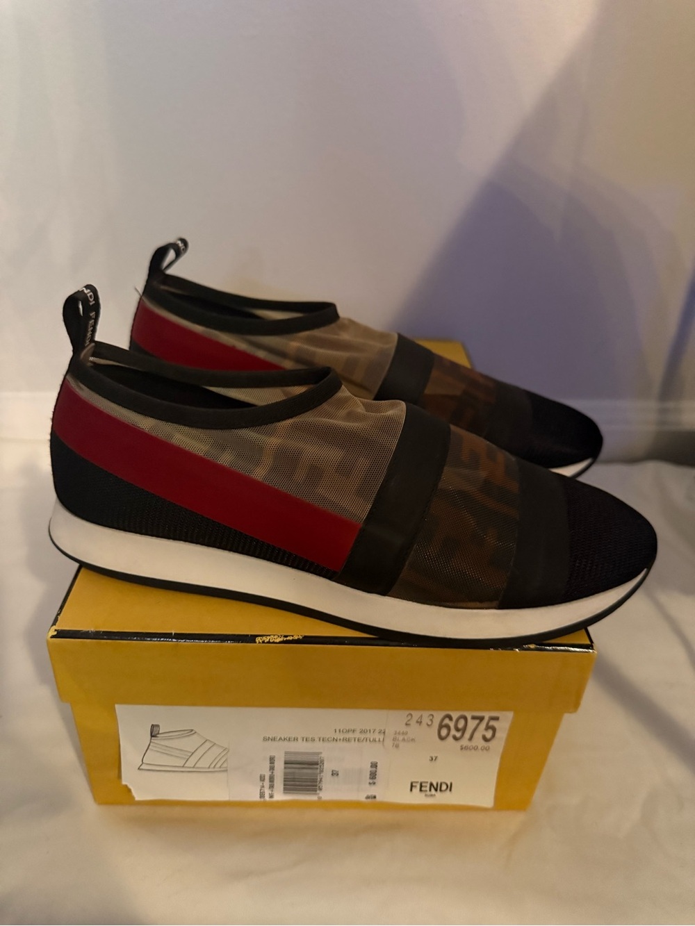 Fendi Women’s Brown & Red Slip-On Mesh Sneakers